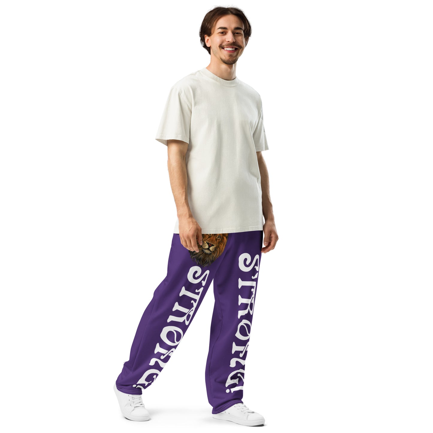 “STRONG!” Purple Wide-Leg Joggers W/White Font