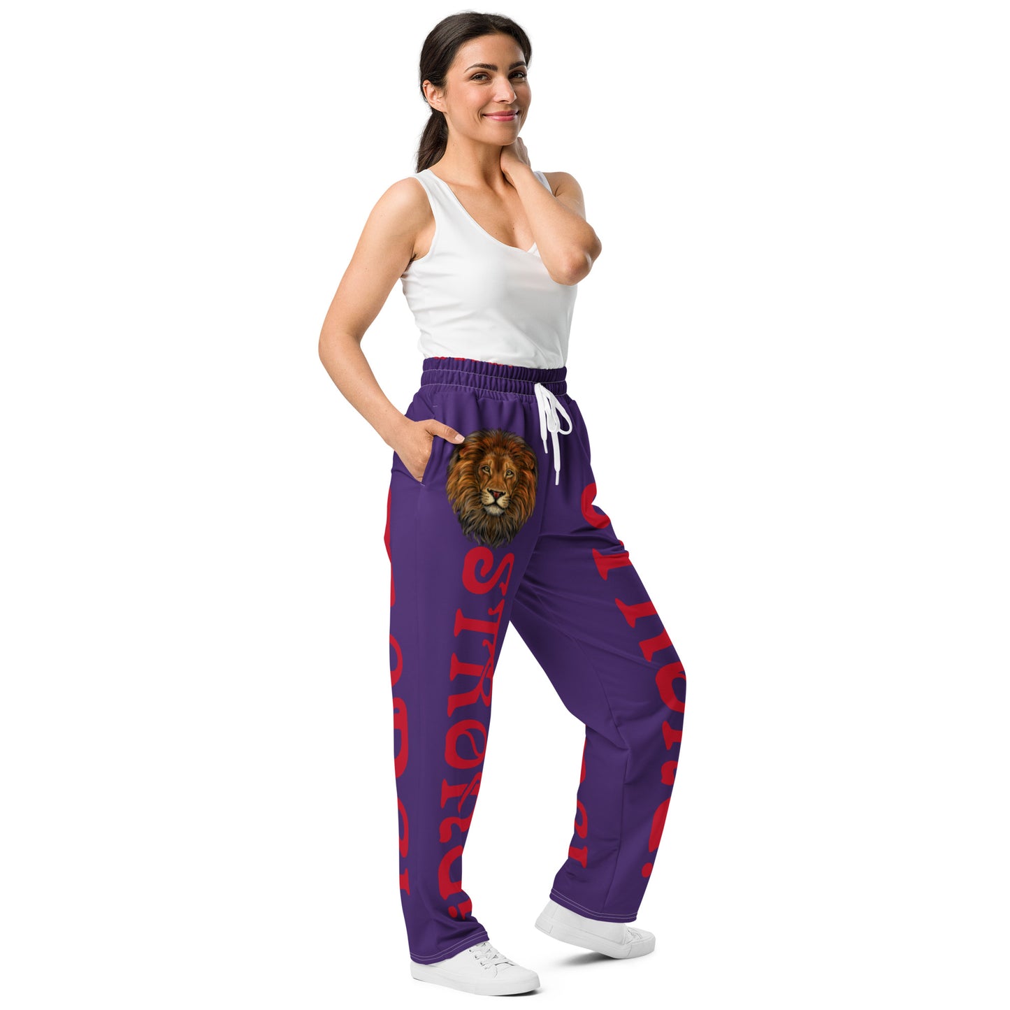 “STRONG!” Purple Wide-Leg Joggers W/Red Font