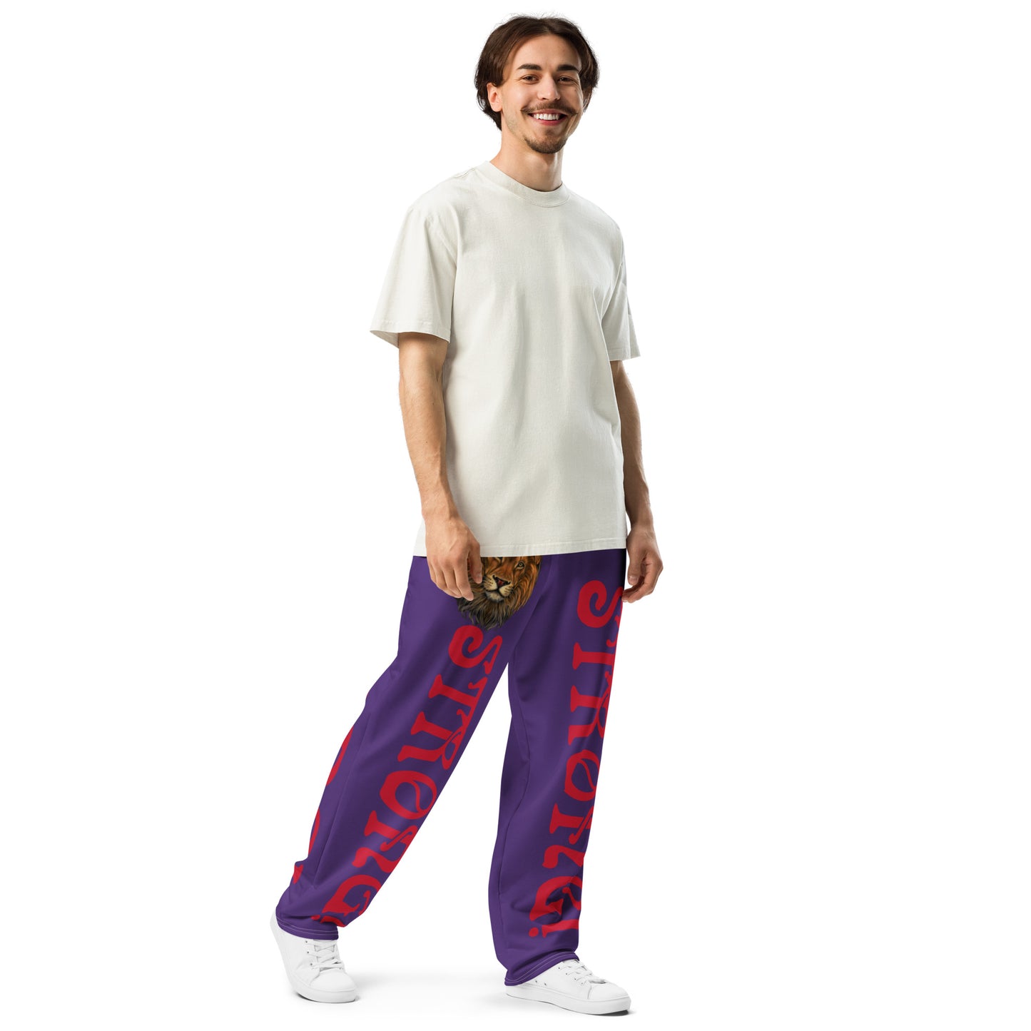 “STRONG!” Purple Wide-Leg Joggers W/Red Font