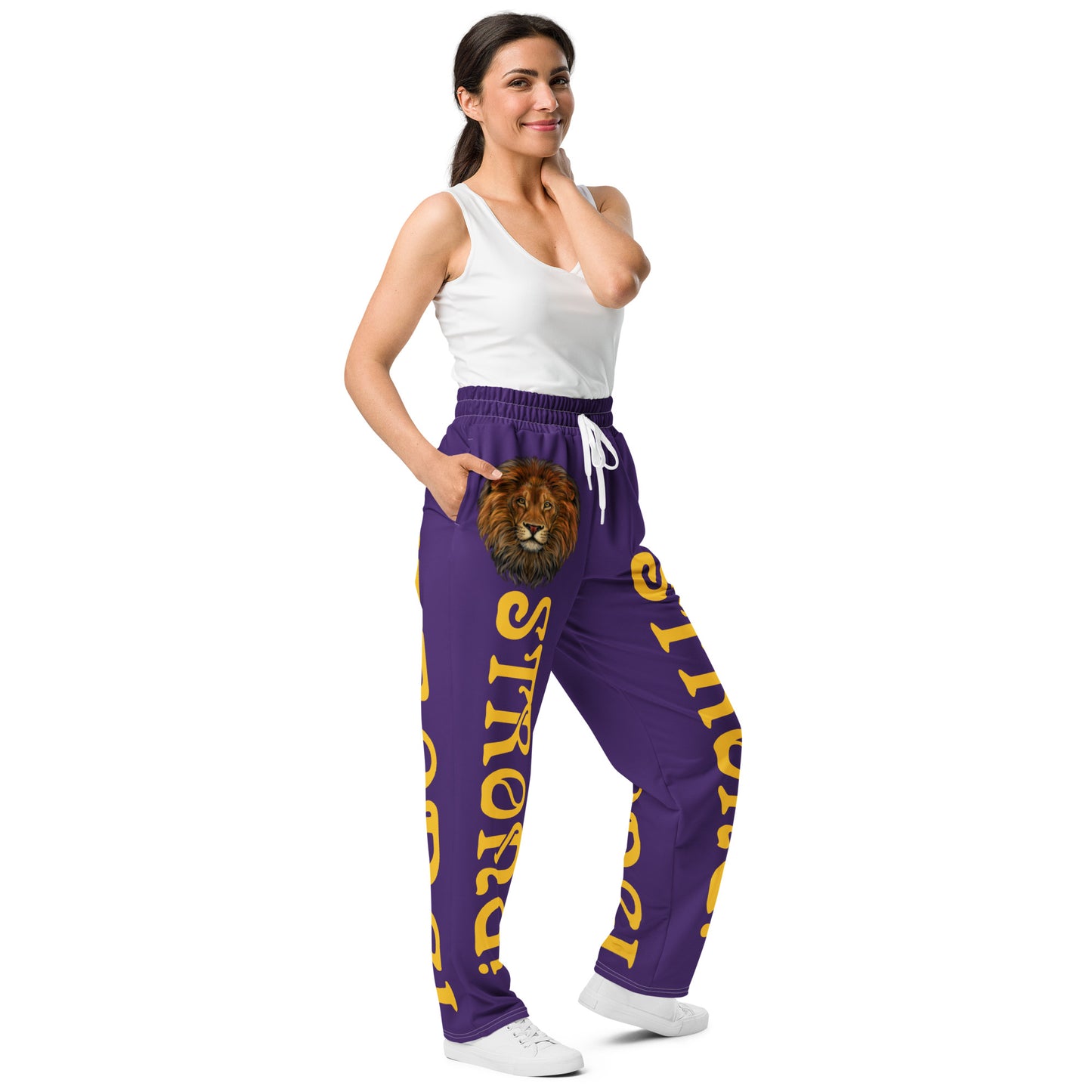 “STRONG!” Purple Wide-Leg Joggers W/Yellow Font