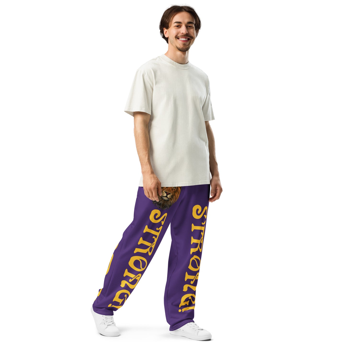 “STRONG!” Purple Wide-Leg Joggers W/Yellow Font