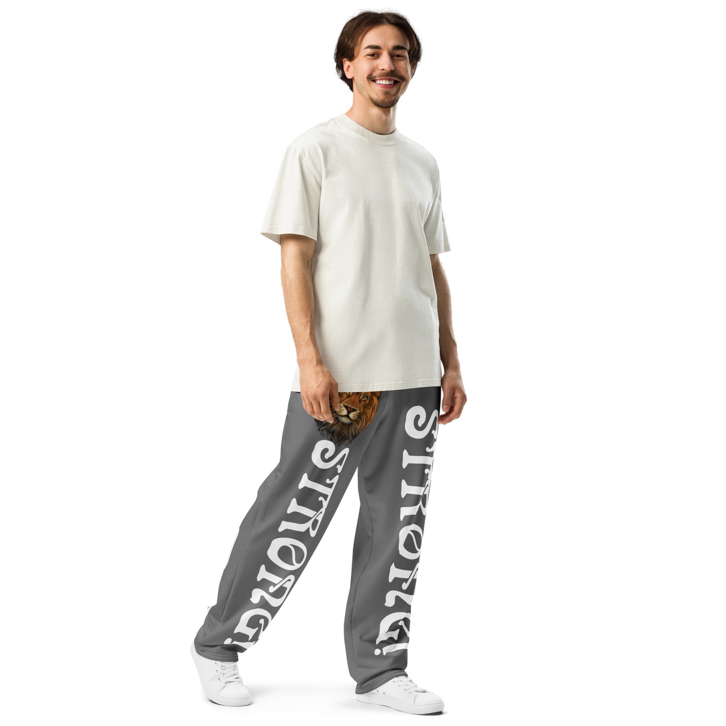 “STRONG”Grey Wide-Leg Joggers W/White Font