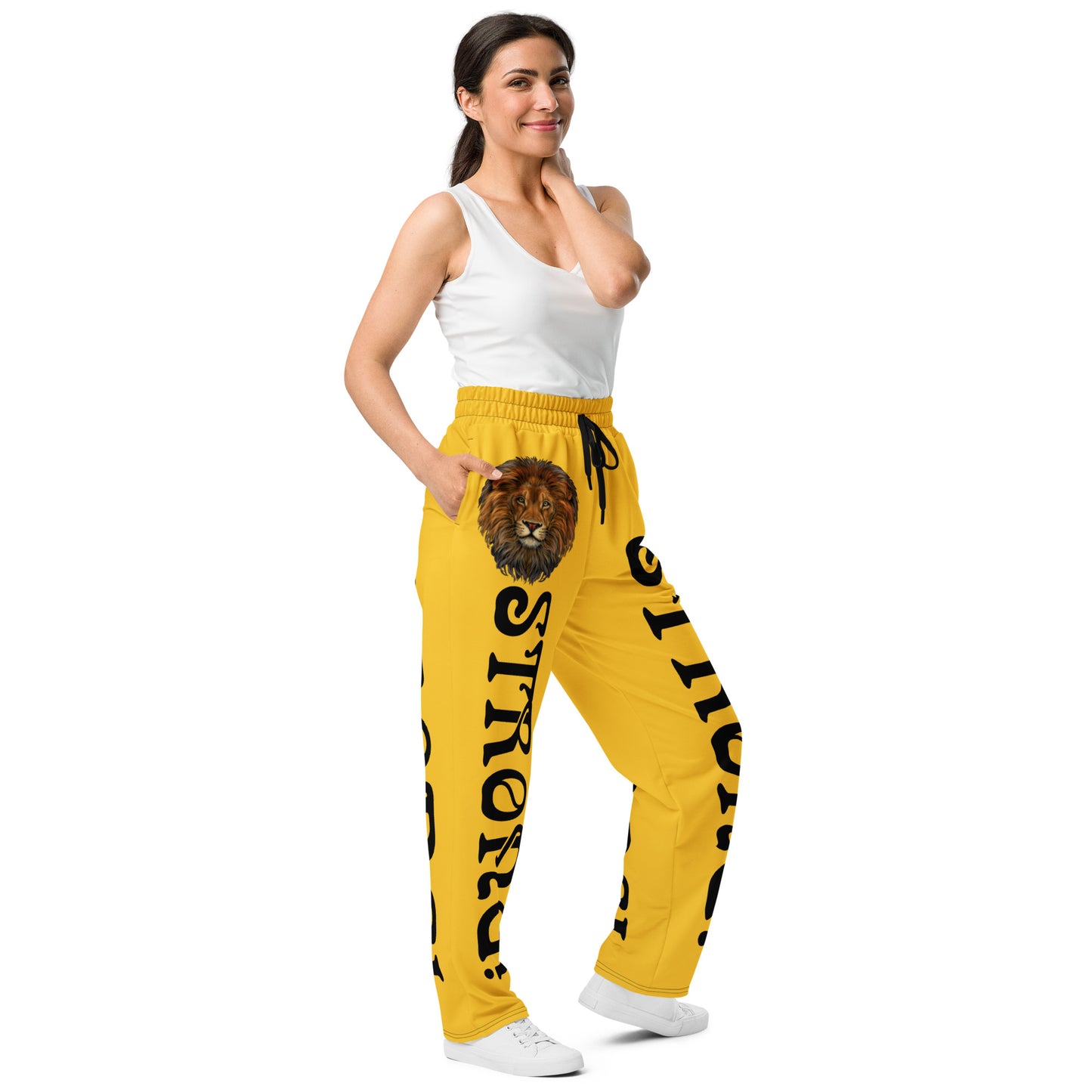 “STRONG!” Yellow Wide-Leg Joggers W/Black Font