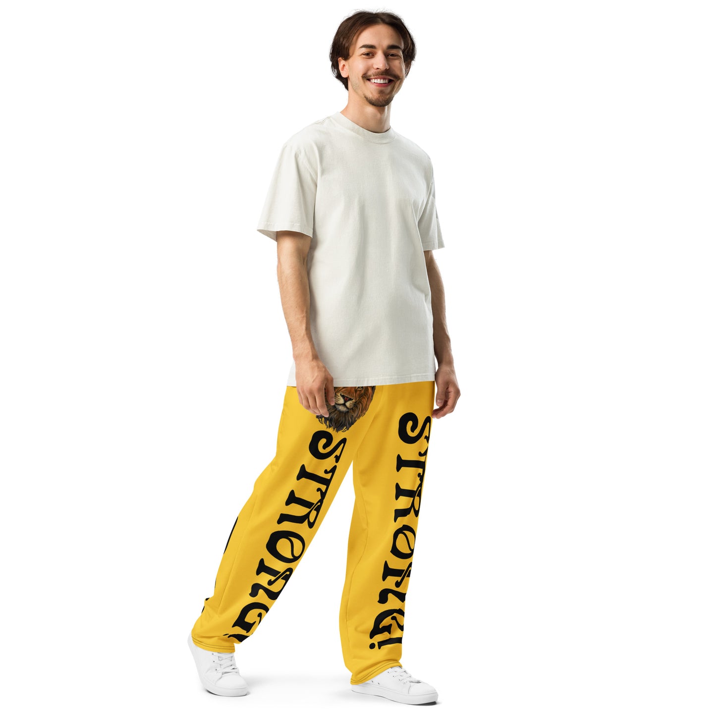 “STRONG!” Yellow Wide-Leg Joggers W/Black Font