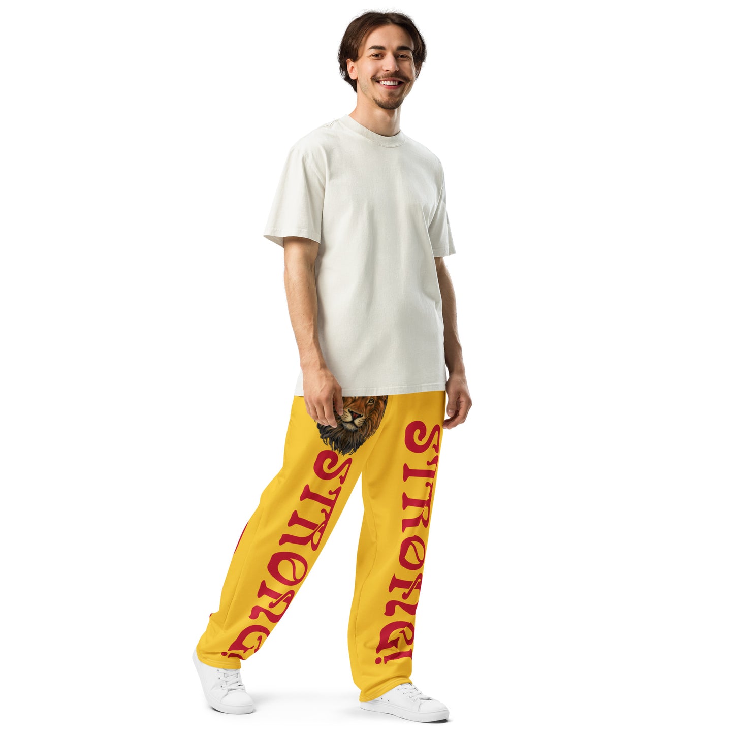 “STRONG!”Yellow Wide-Leg Joggers W/Red Font
