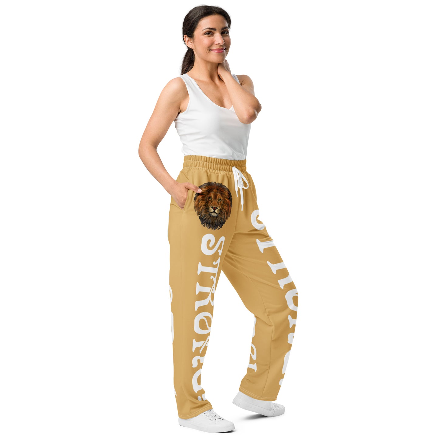 “STRONG!” Fawn Wide-Leg Joggers W/White Font