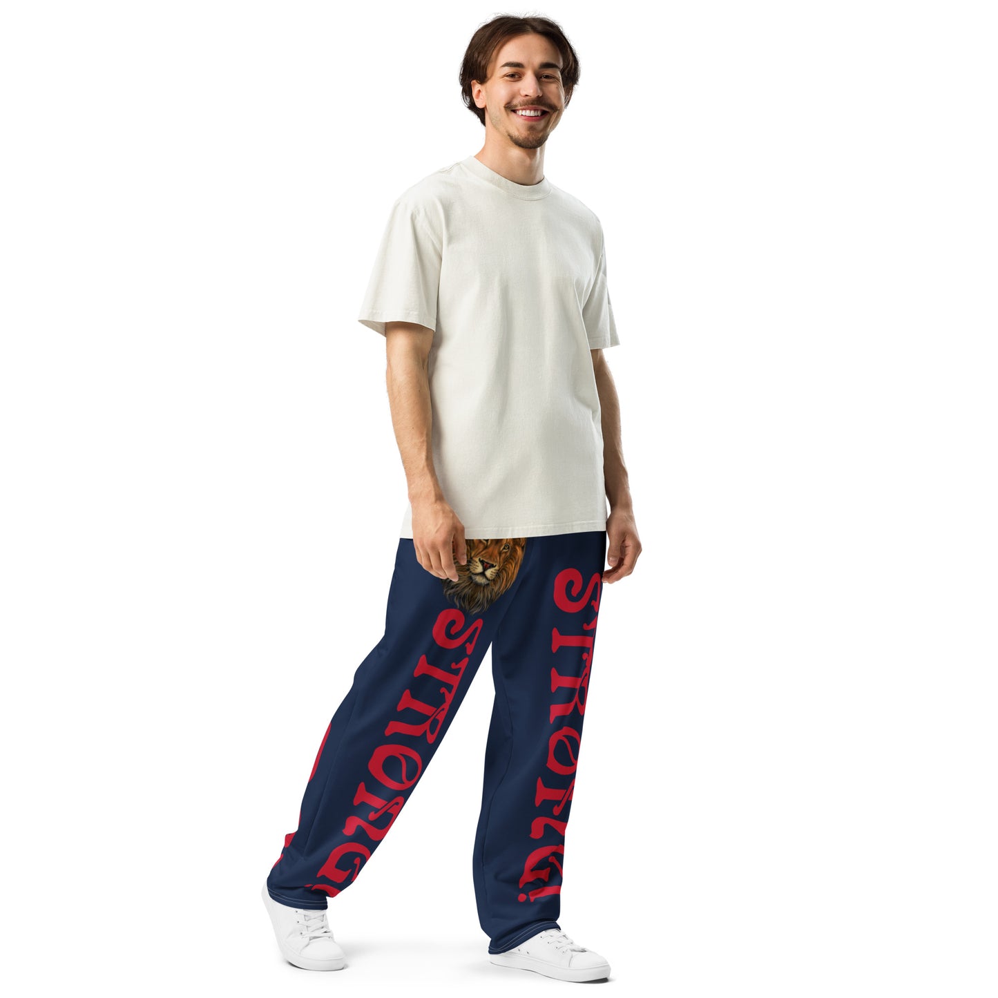“STRONG!” Navy Wide-Leg Joggers W/Red Font