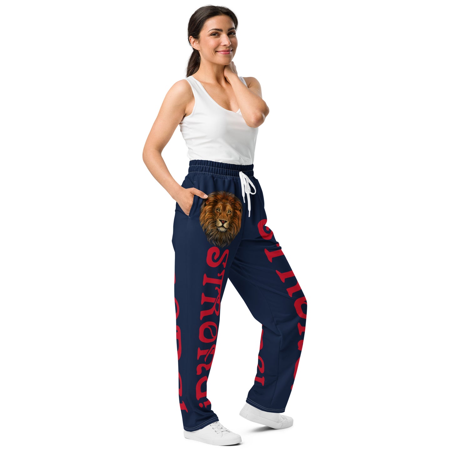 “STRONG!” Navy Wide-Leg Joggers W/Red Font