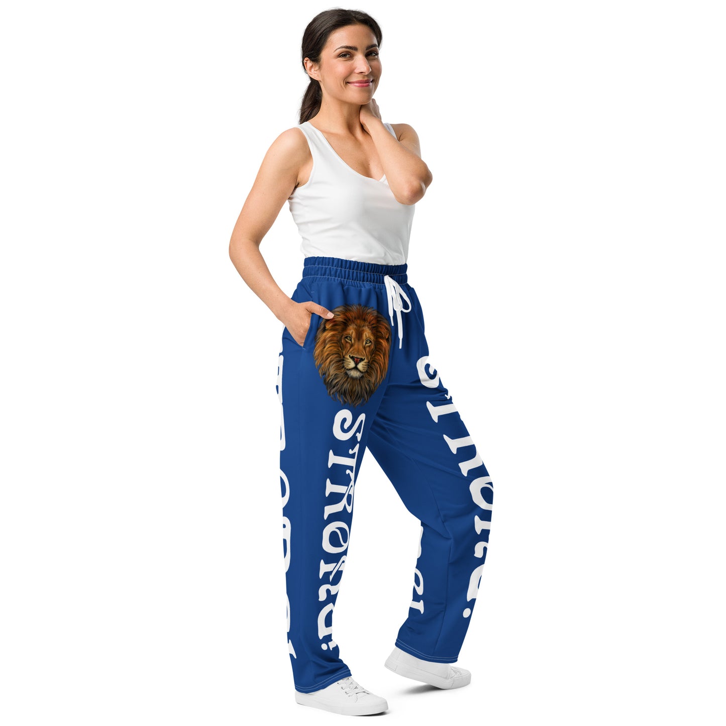 “STRONG!” Blue Wide-Leg Joggers W/White Font