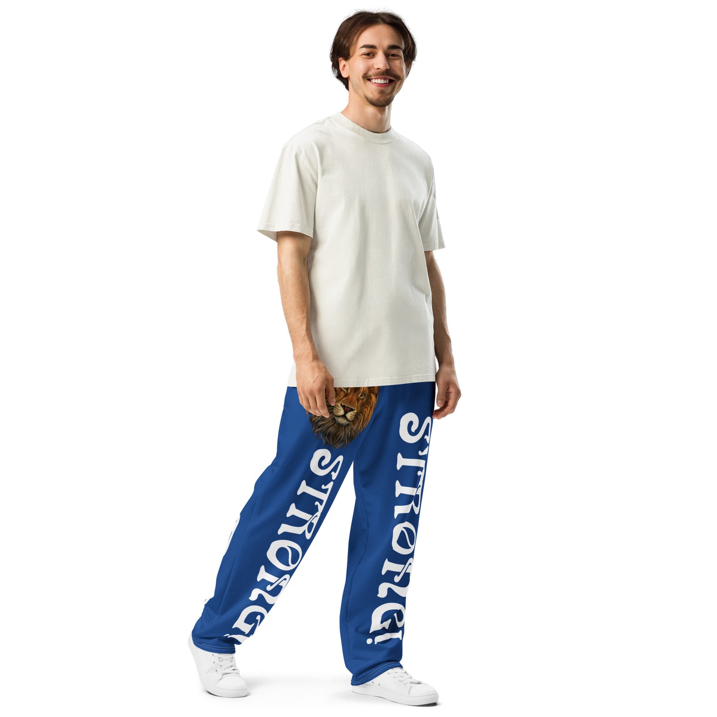 “STRONG!” Blue Wide-Leg Joggers W/White Font