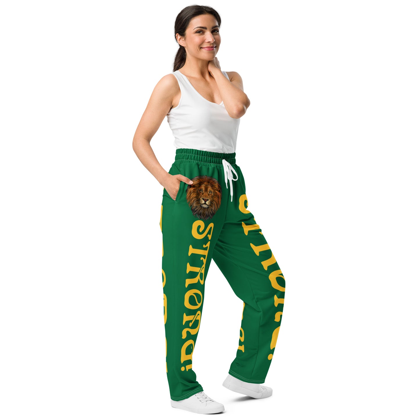 “STRONG!” Green Wide-Leg Joggers W/Yellow Font