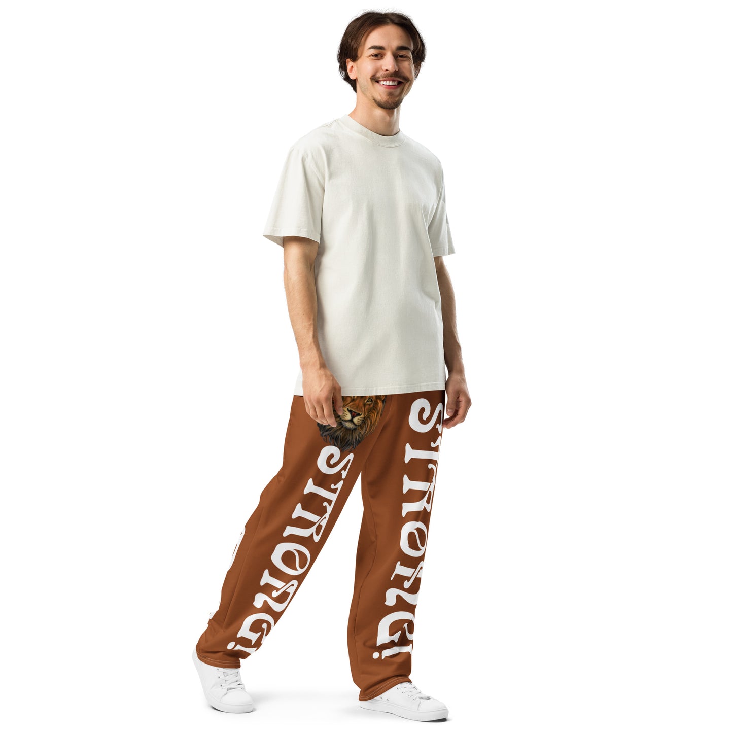 “STRONG!” Brown Wide-Leg Joggers W/White Font