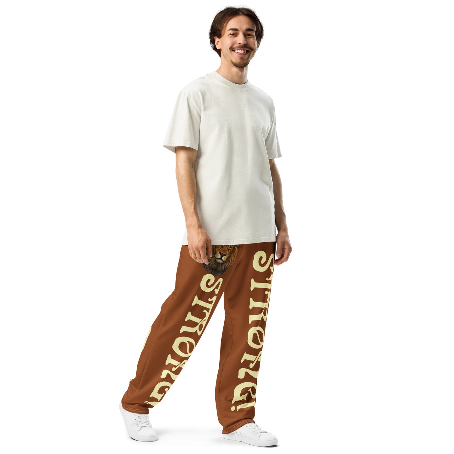 “STRONG!” Brown Wide-Leg Joggers W/Banana Font