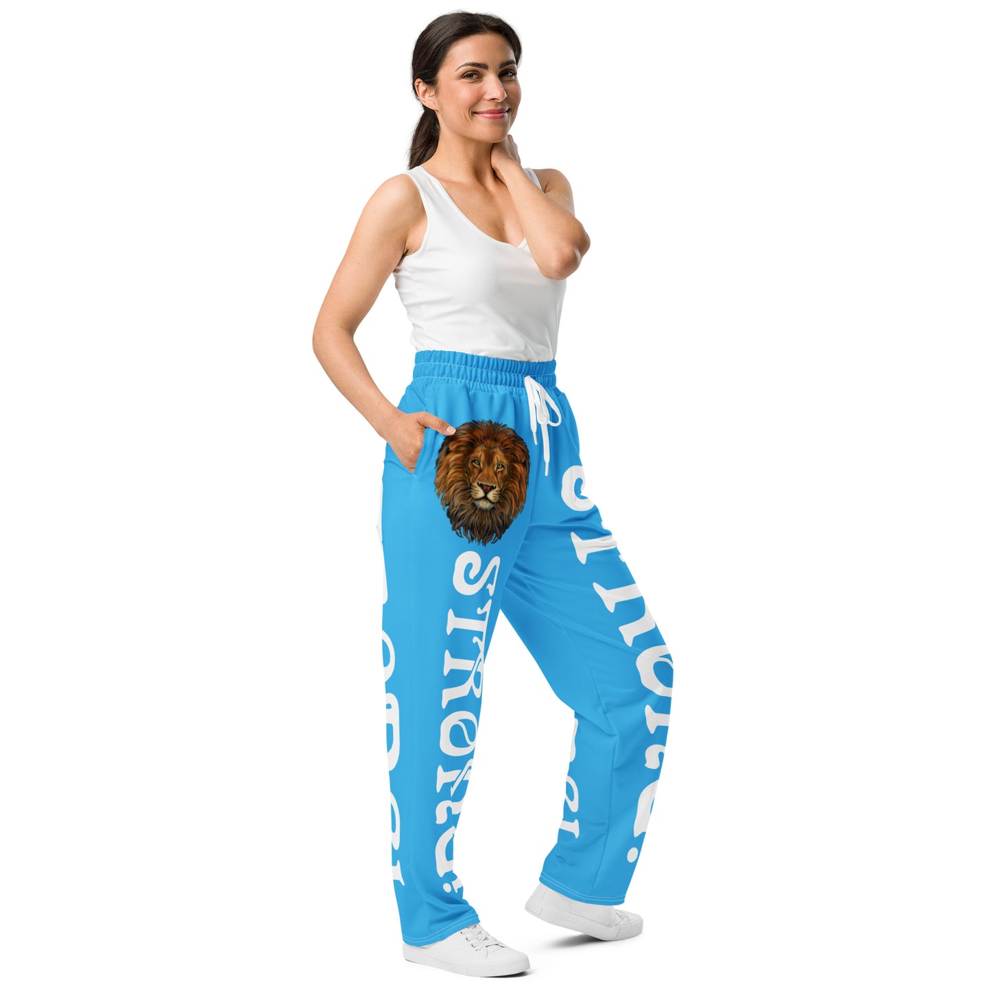 “STRONG!” SkyBlue Wide-Leg Joggers W/White Font