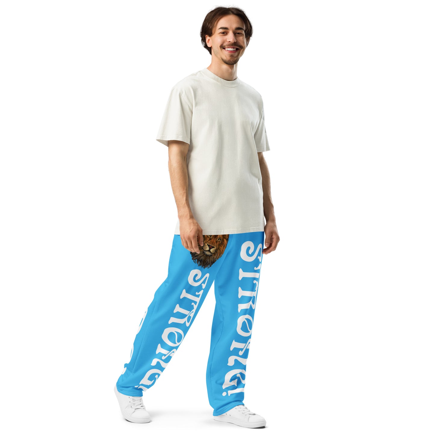 “STRONG!” SkyBlue Wide-Leg Joggers W/White Font