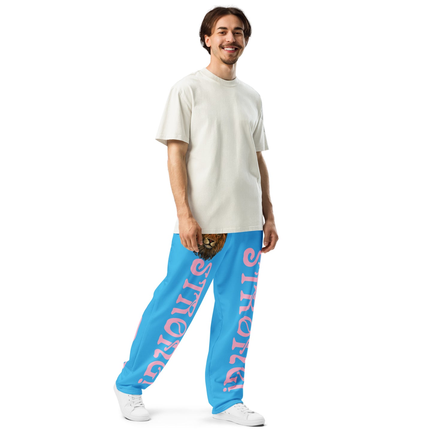 “STRONG!” SkyBlue Wide-Leg Joggers W/Cotton Candy Font