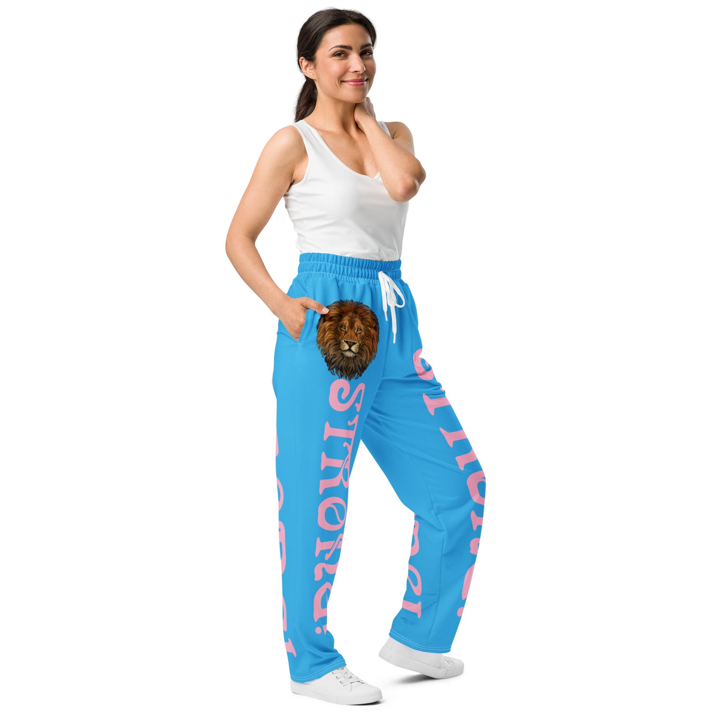 “STRONG!” SkyBlue Wide-Leg Joggers W/Cotton Candy Font