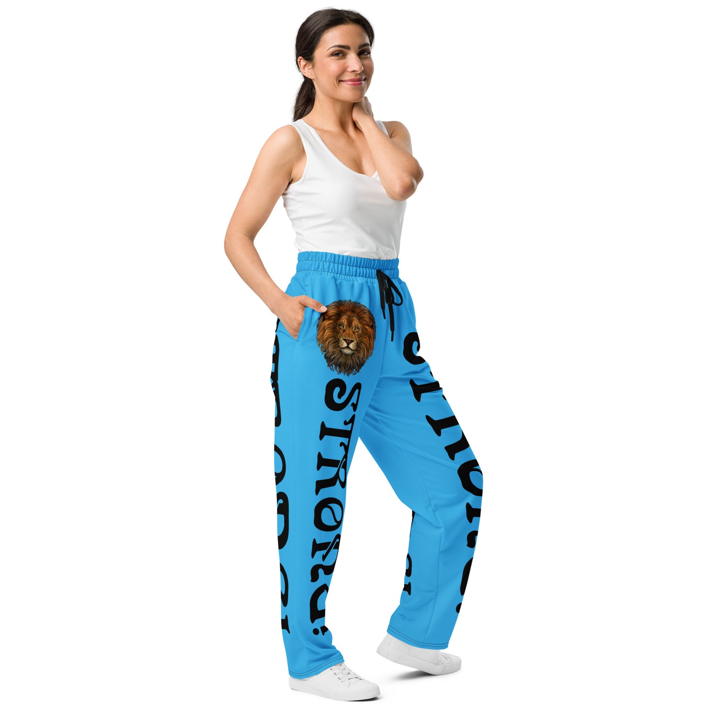 “STRONG!”SkyBlue Wide-Leg Joggers W/Black Font