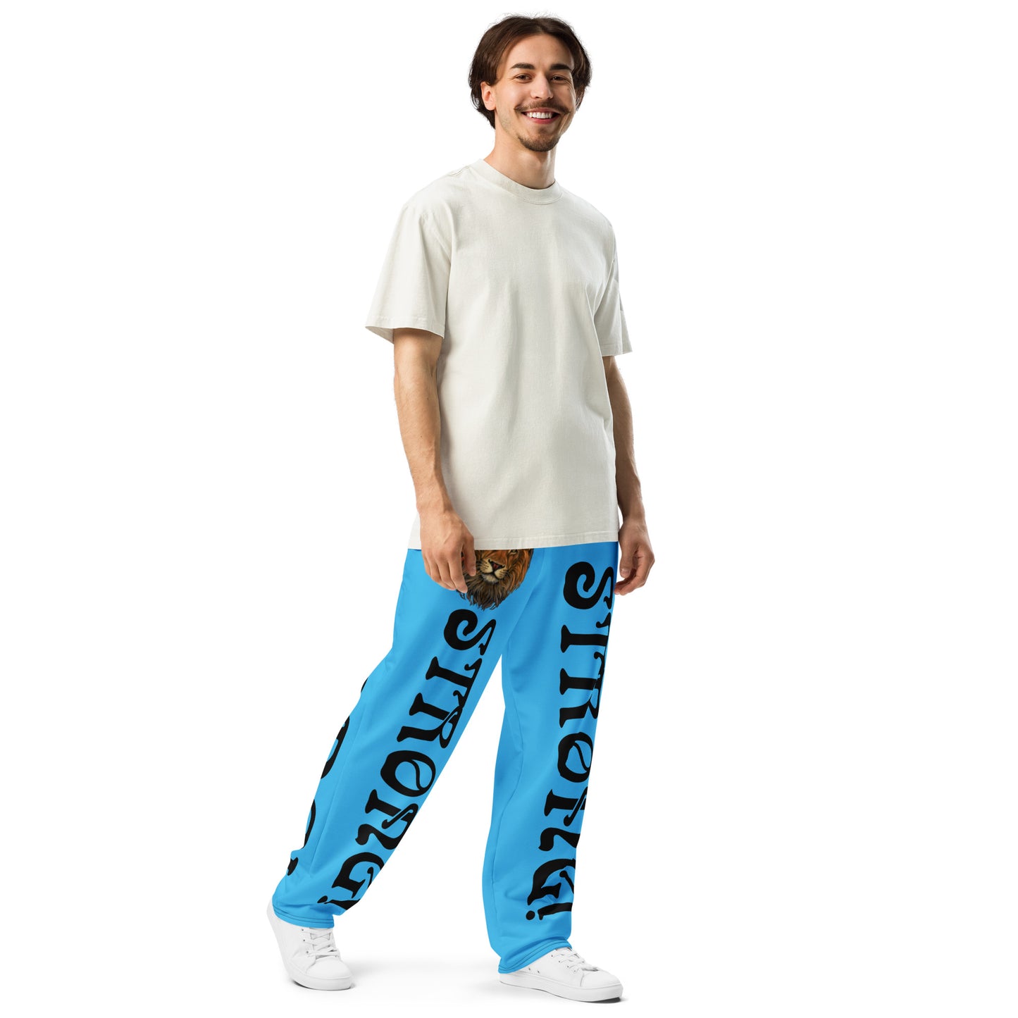 “STRONG!”SkyBlue Wide-Leg Joggers W/Black Font