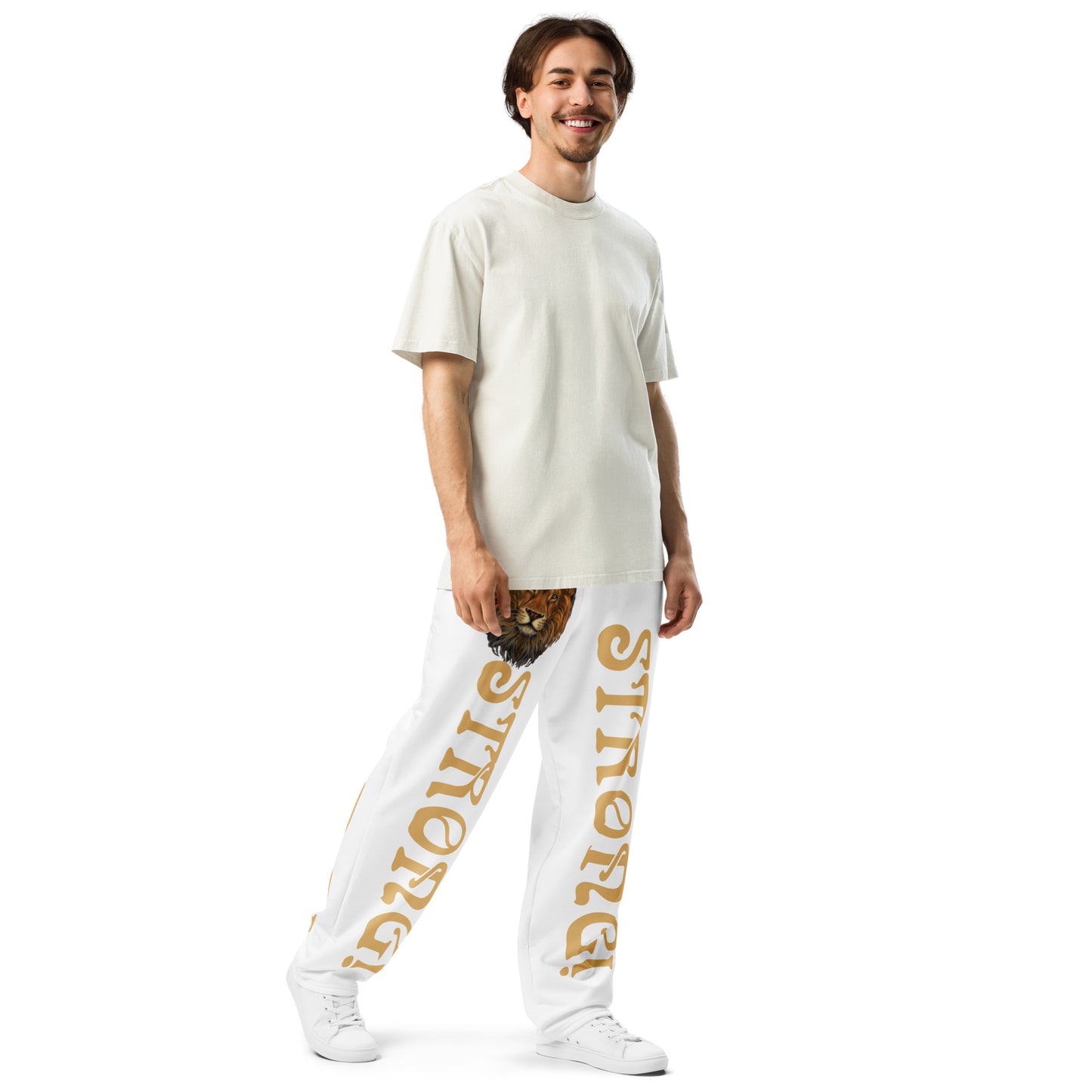 “STRONG!” White Wide-Leg Joggers W/Fawn Font