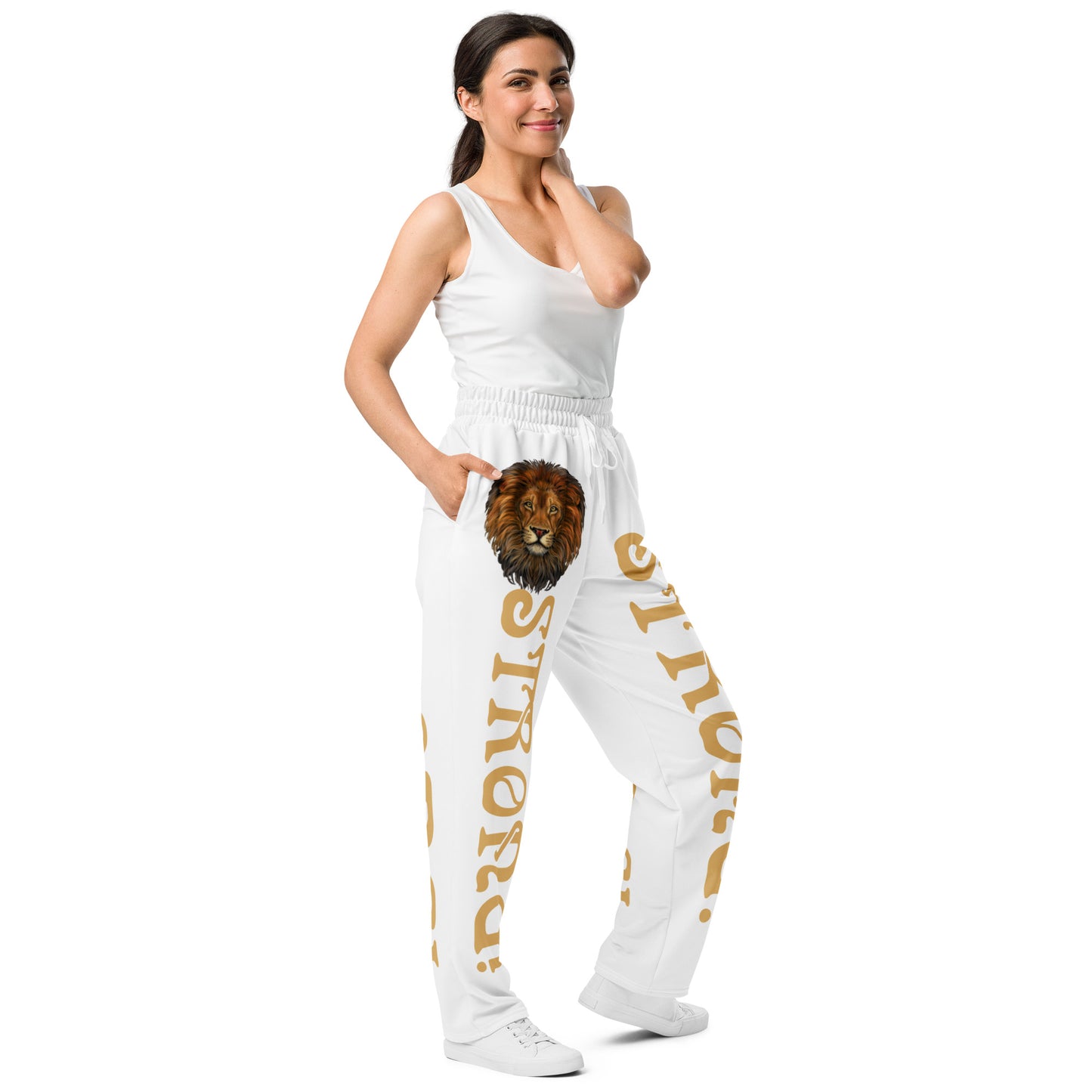 “STRONG!” White Wide-Leg Joggers W/Fawn Font