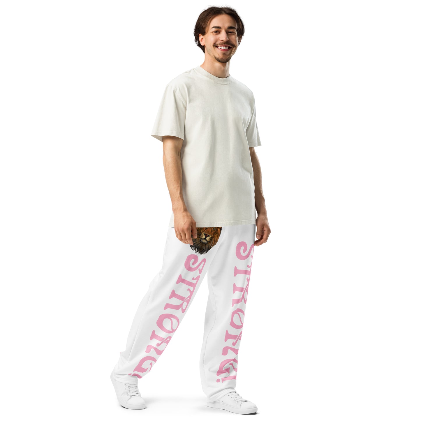 “STRONG!” White Wide-Leg Joggers W/Cotton Candy Font