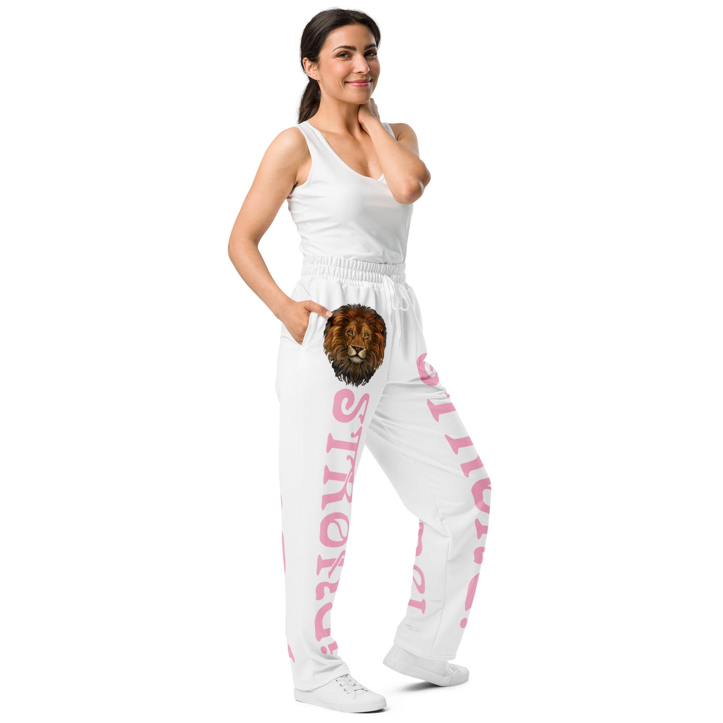 “STRONG!” White Wide-Leg Joggers W/Cotton Candy Font