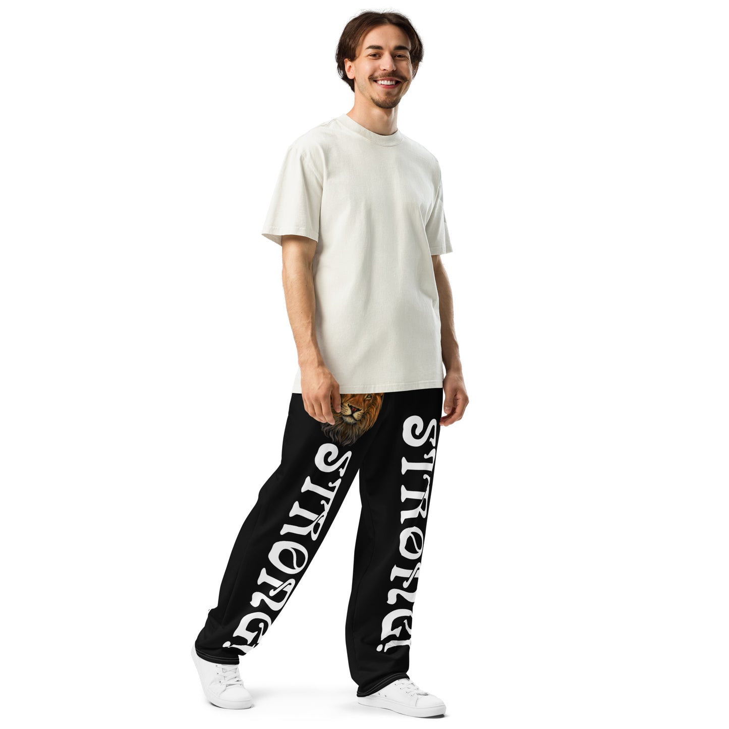 “STRONG!” Black Wide-Leg Joggers W/White Font