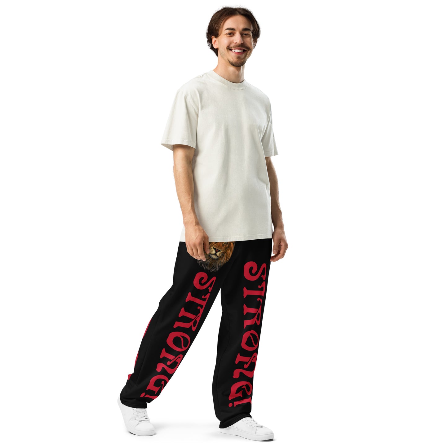 “STRONG!” Black Wide-Leg Joggers W/Red Font