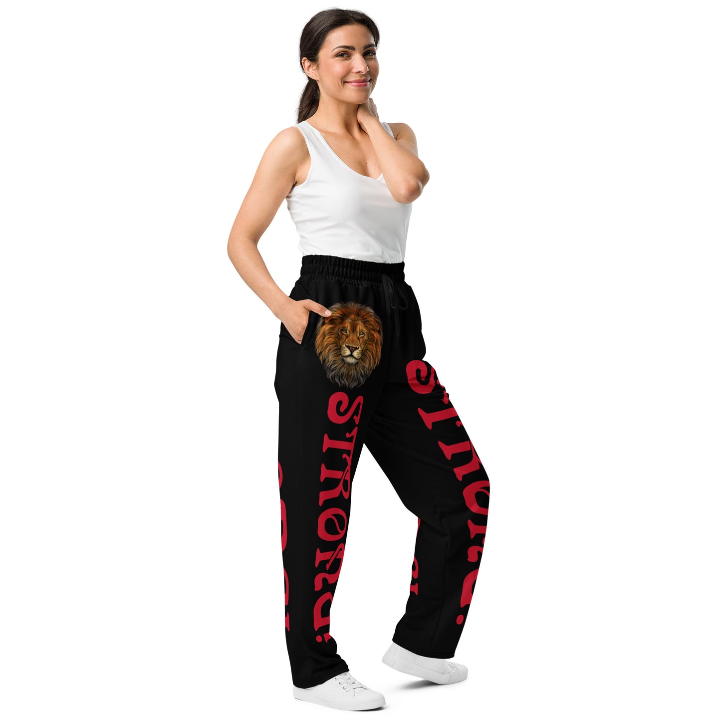 “STRONG!” Black Wide-Leg Joggers W/Red Font
