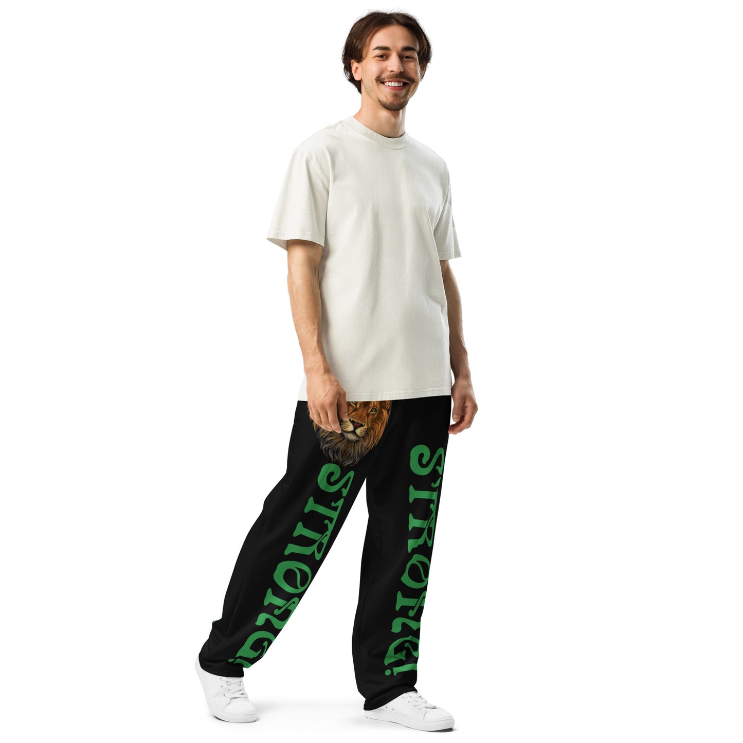 “STRONG!” Black Wide-Leg Joggers W/Green Font