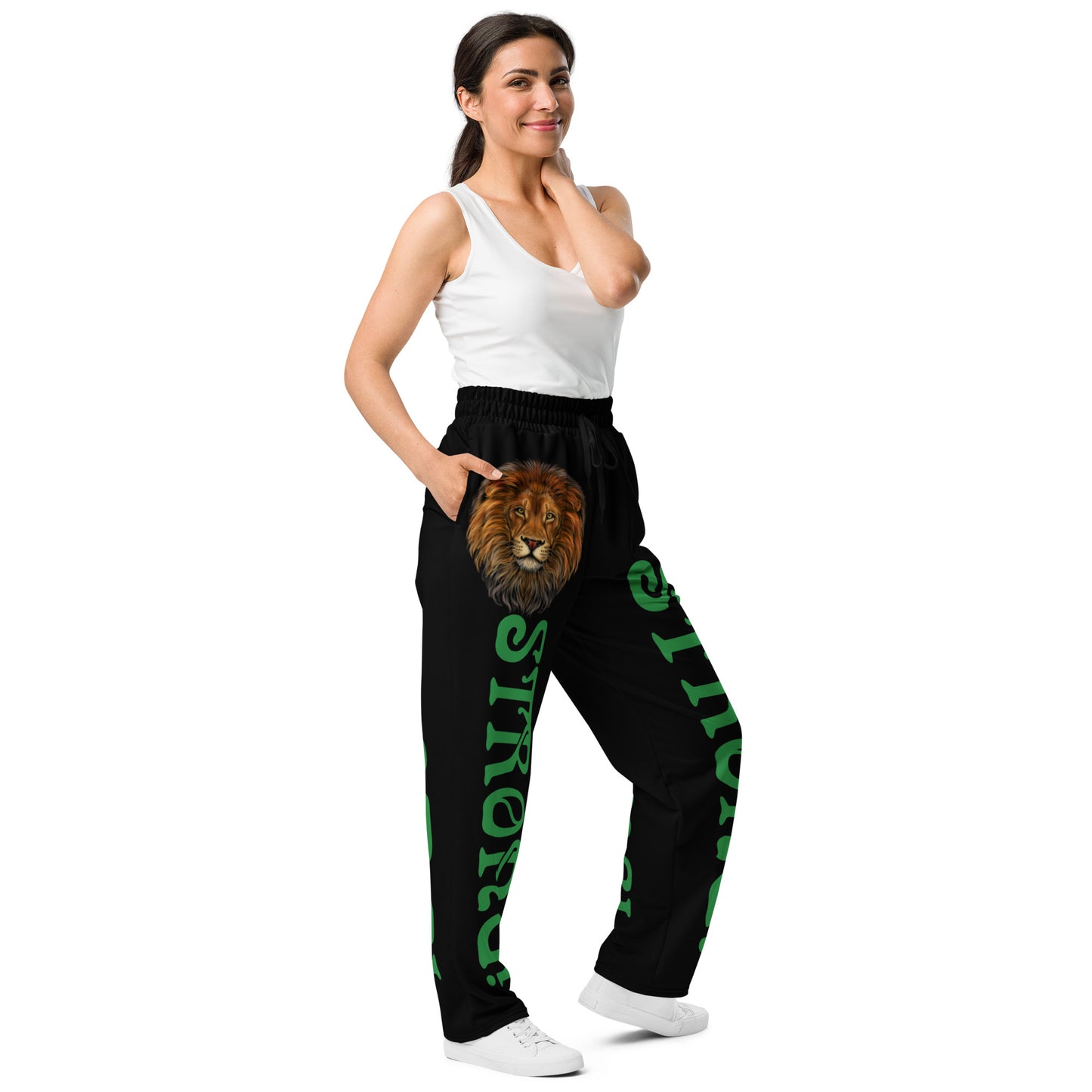 “STRONG!” Black Wide-Leg Joggers W/Green Font