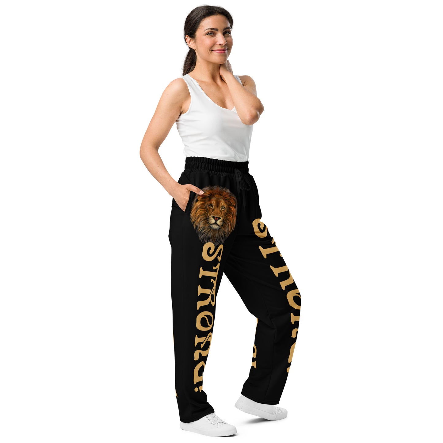“STRONG!” Black Wide-Leg Joggers W/Fawn Font