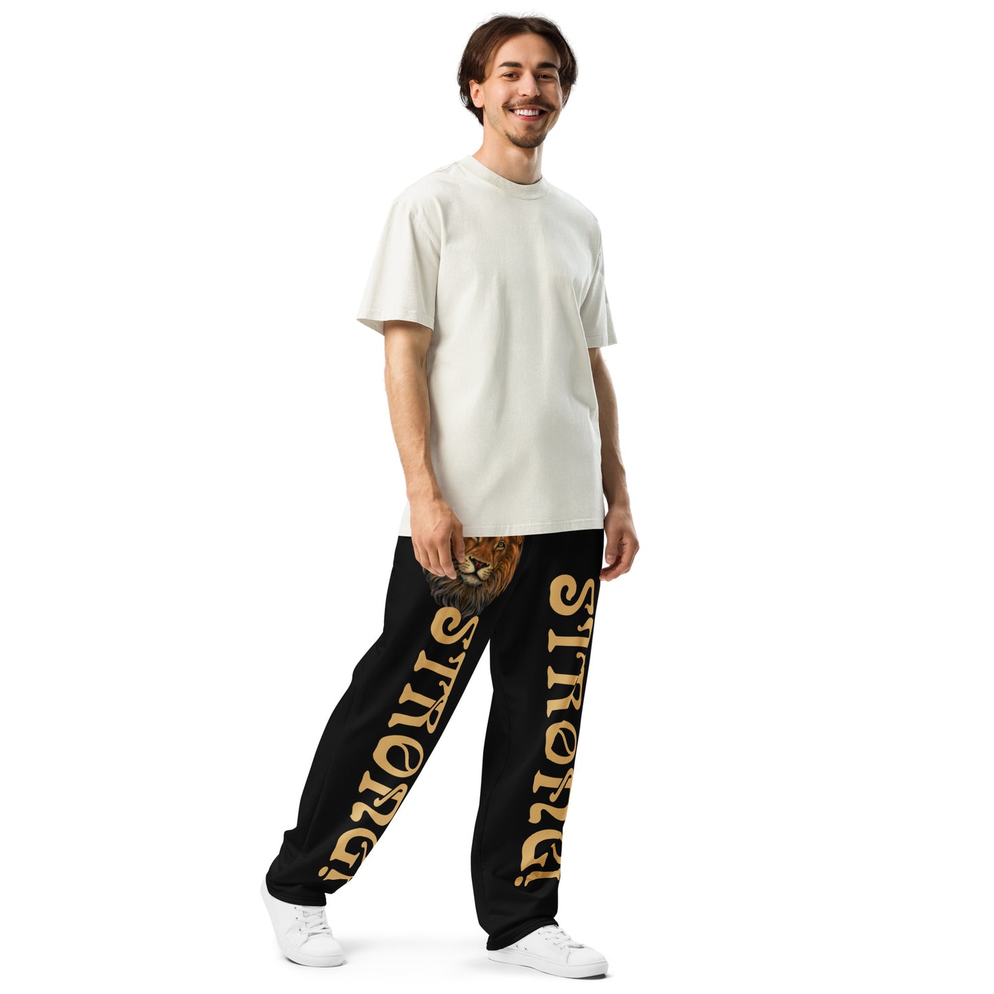 “STRONG!” Black Wide-Leg Joggers W/Fawn Font