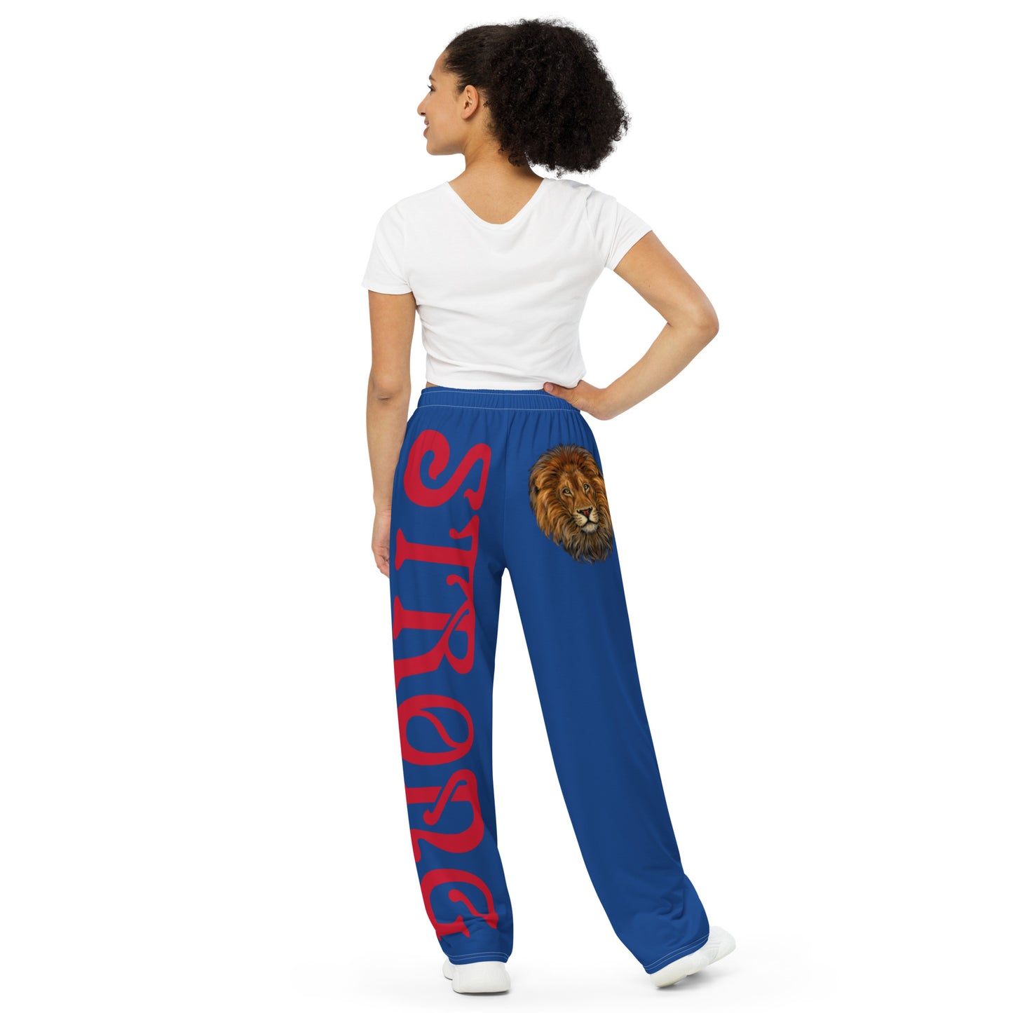 “STRONG”Blue Unisex Wide-Leg Pants W/Red Font
