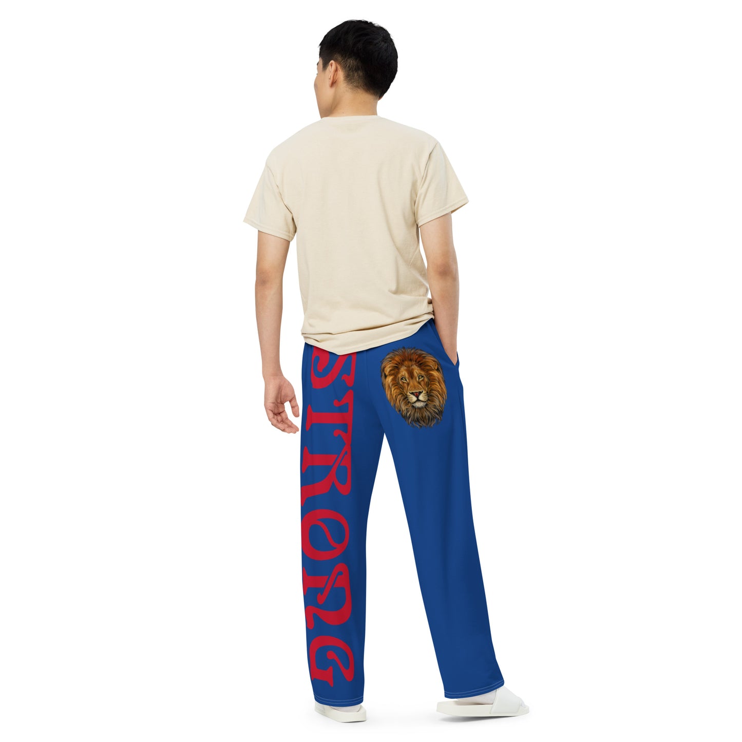 “STRONG”Blue Unisex Wide-Leg Pants W/Red Font