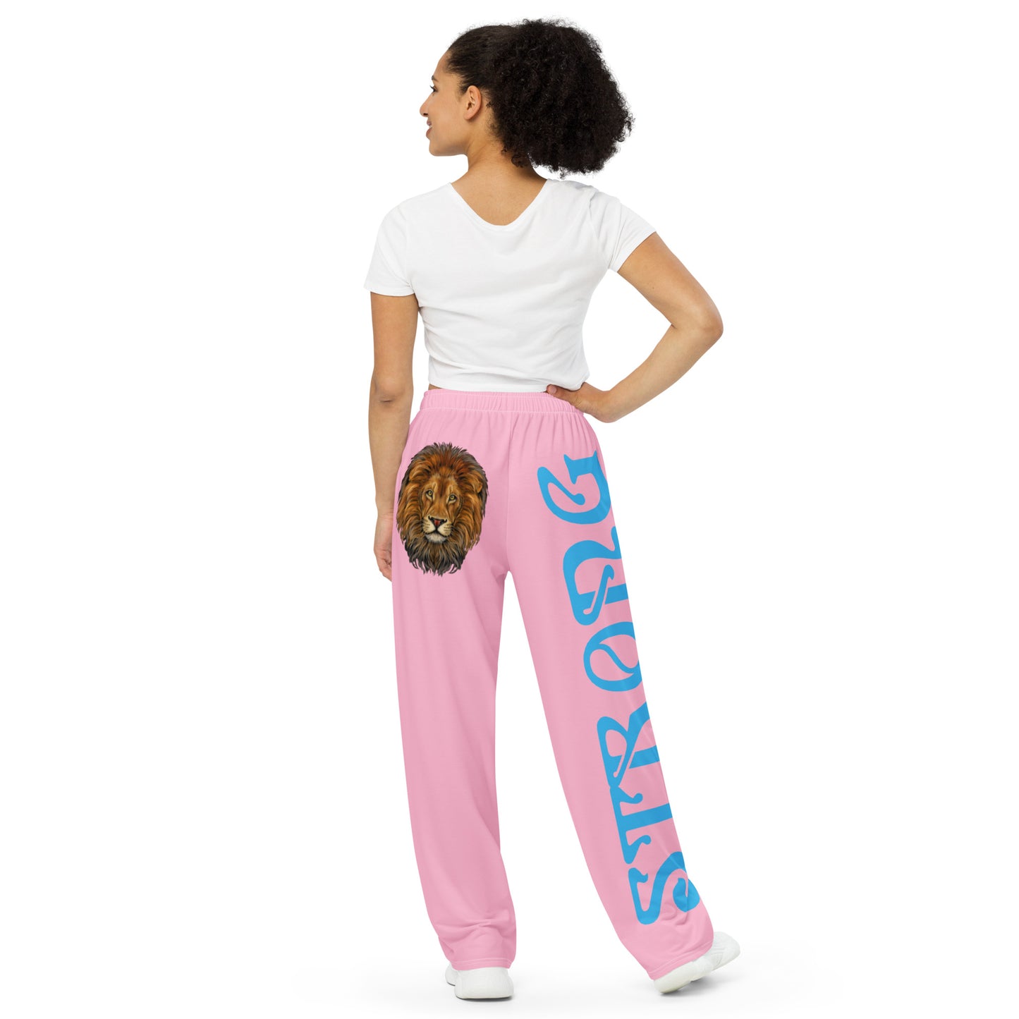 “STRONG”Cotton Candy Unisex Wide-Leg Pants W/SkyBlue Font