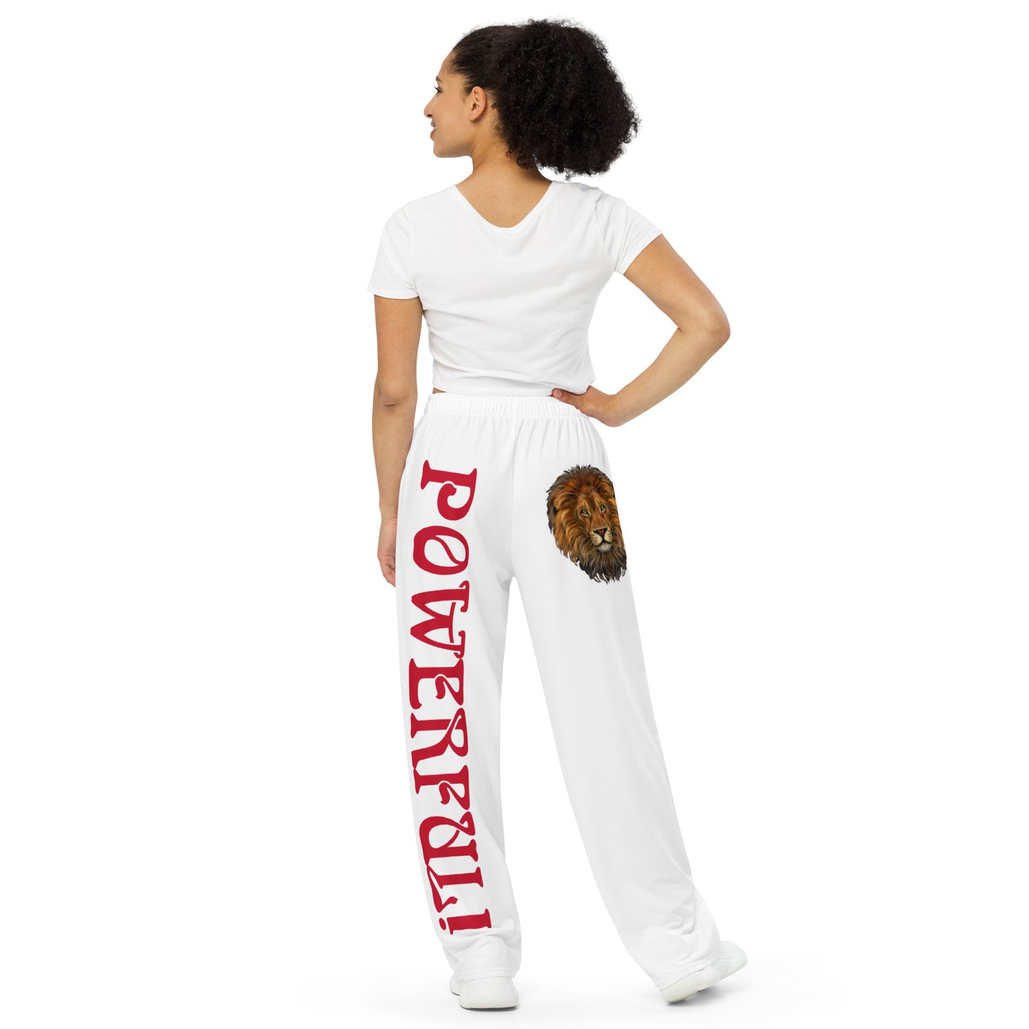“POWERFUL!”White Unisex Wide-Leg Pants W/Red Font