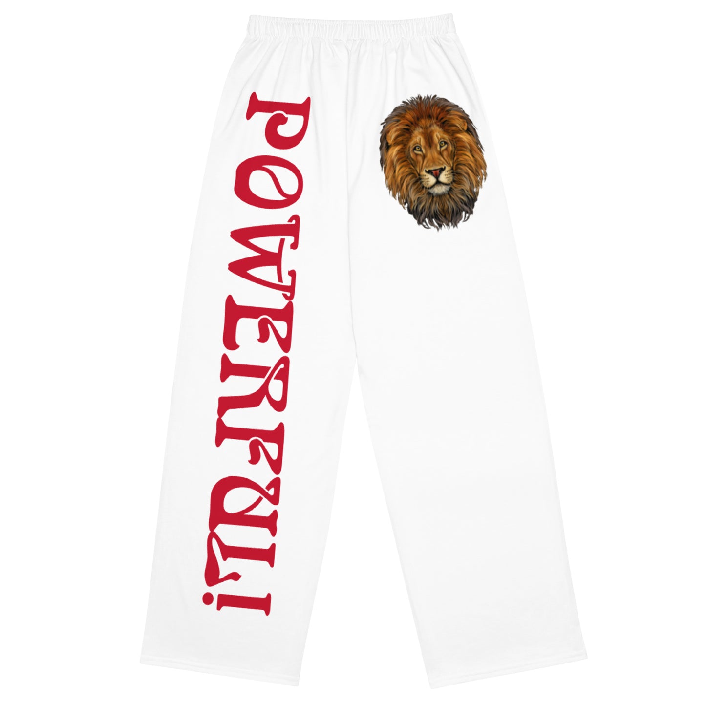 “POWERFUL!”White Unisex Wide-Leg Pants W/Red Font