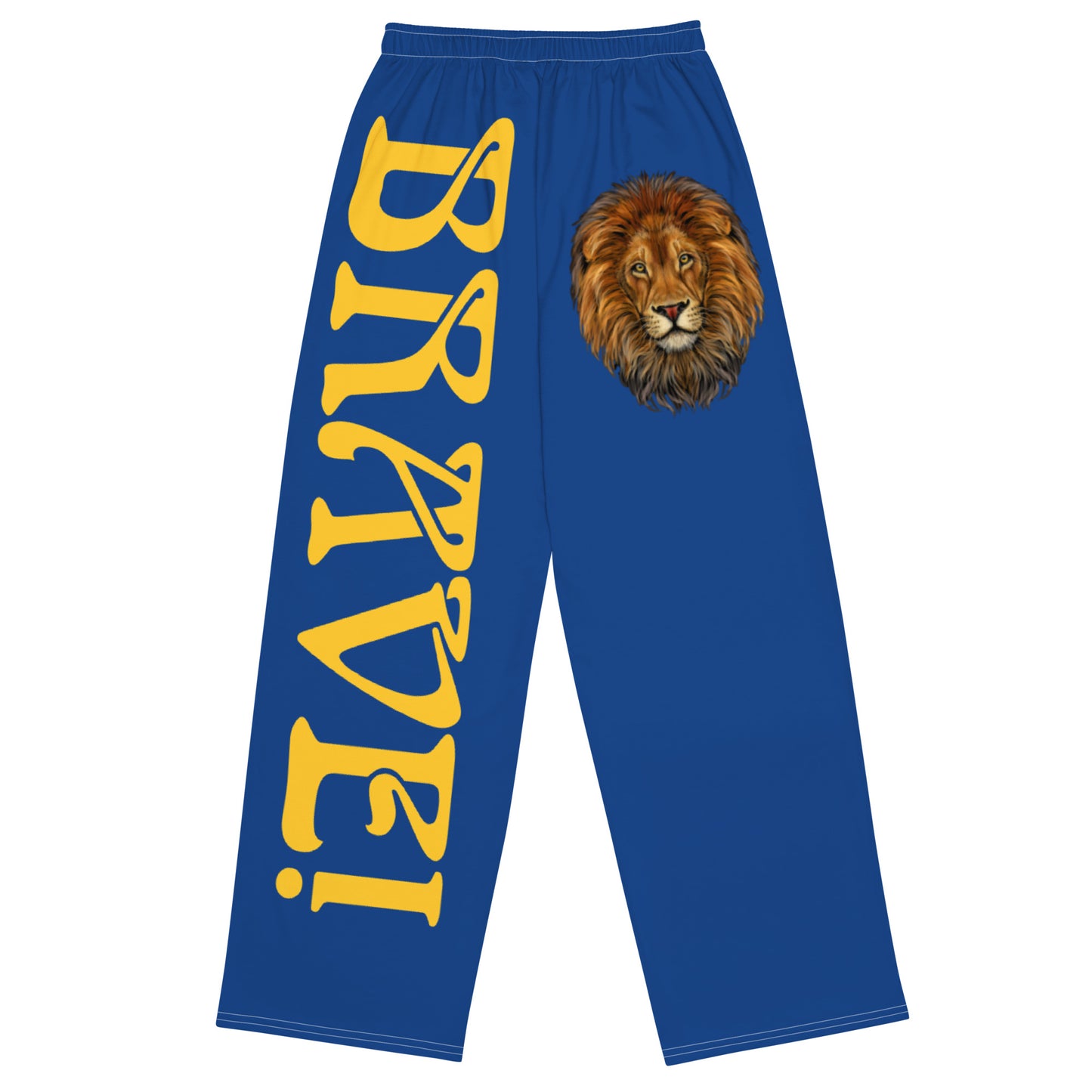 “BRAVE!”Blue Unisex Wide-Leg Pants W/Yellow Font