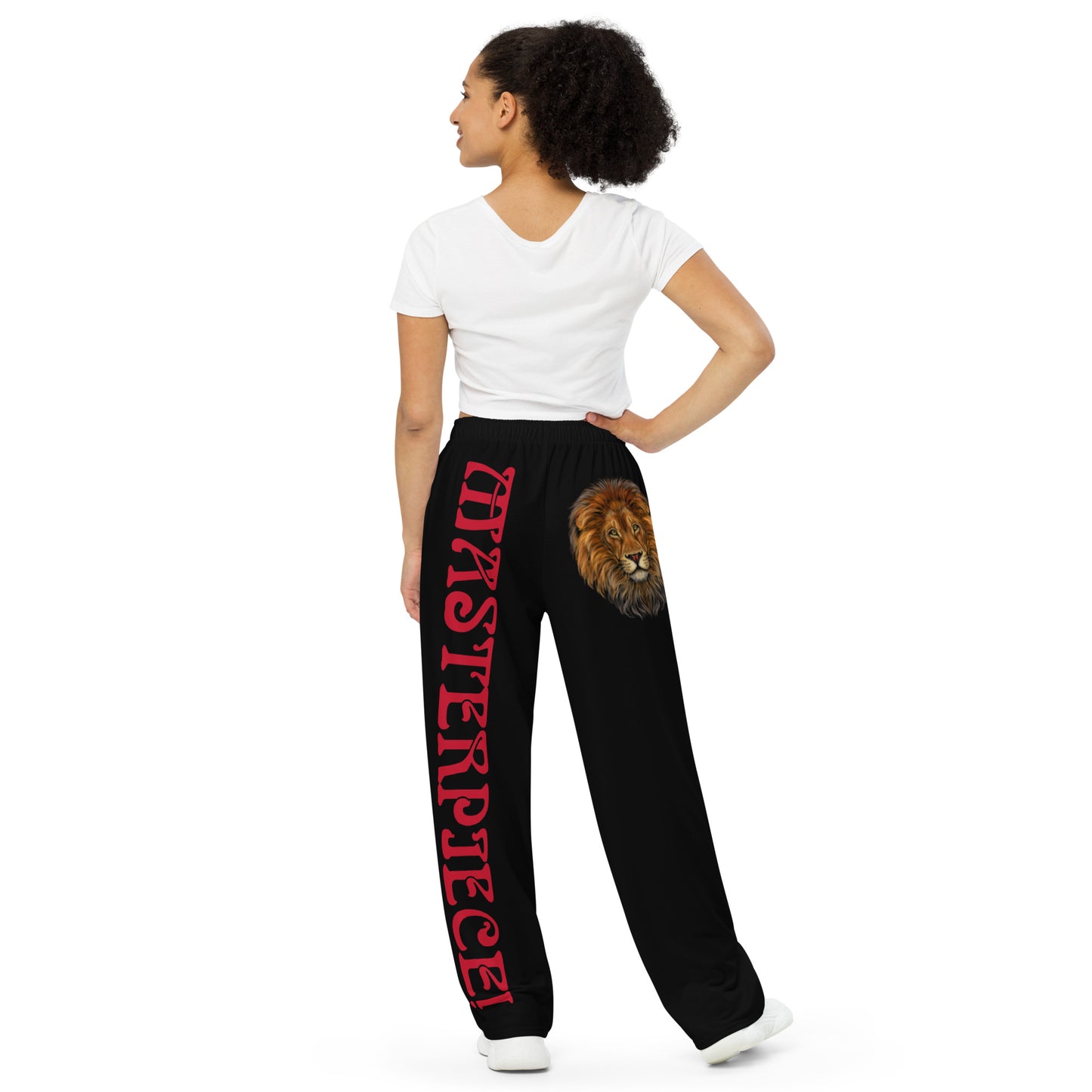 “MASTERPIECE!” Black Unisex Wide-Leg Pants W/Red Font