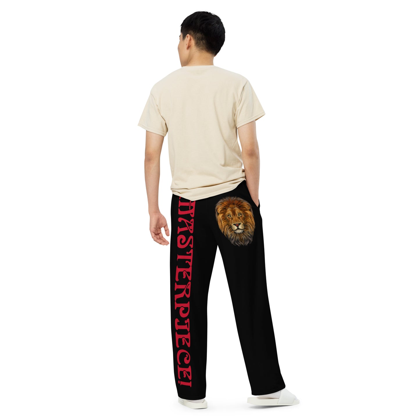 “MASTERPIECE!” Black Unisex Wide-Leg Pants W/Red Font