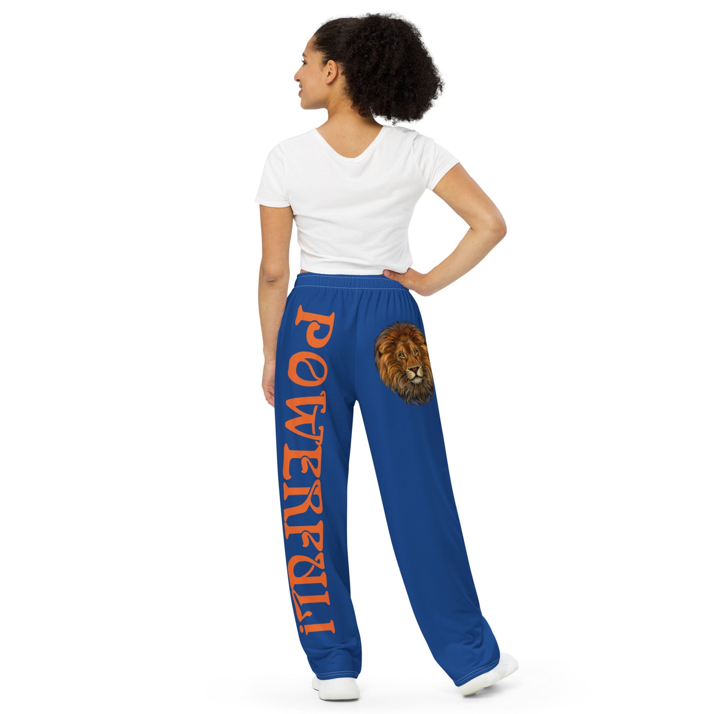 “POWERFUL!”Blue Unisex Wide-Leg Pants W/Orange Font
