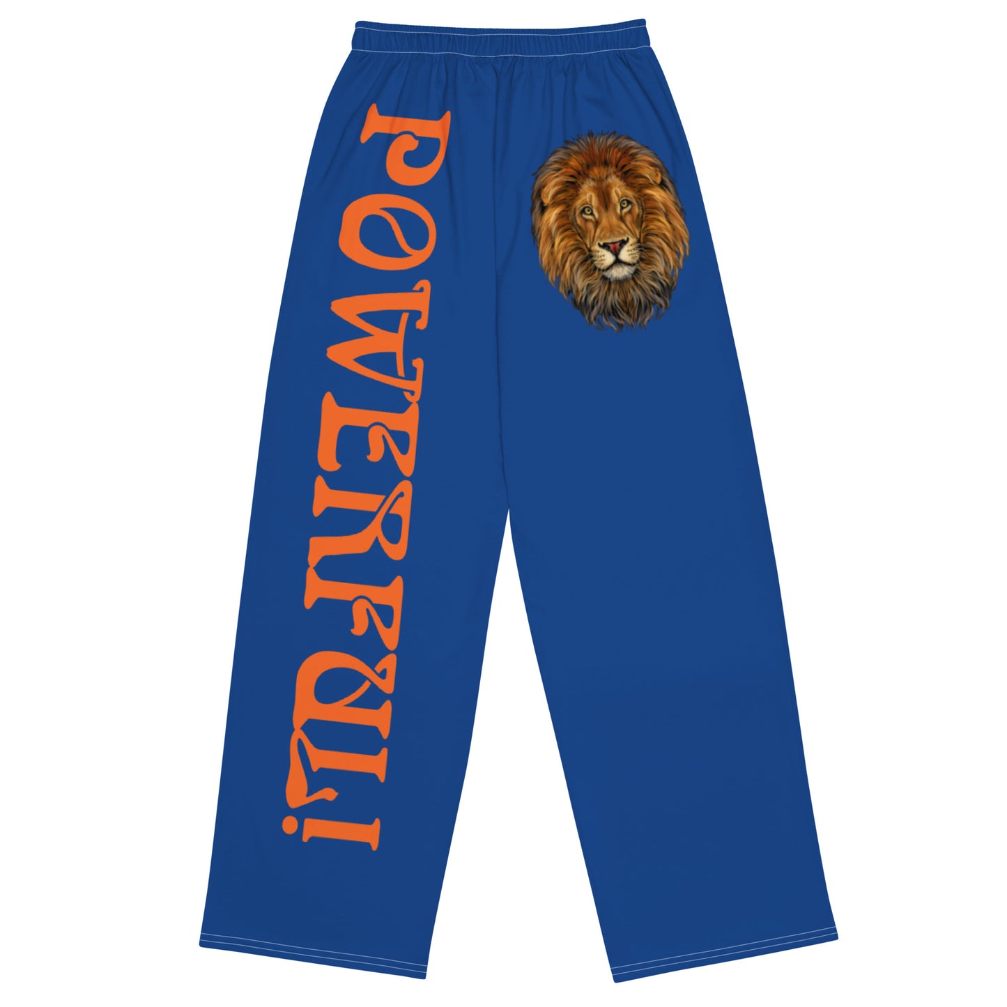 “POWERFUL!”Blue Unisex Wide-Leg Pants W/Orange Font