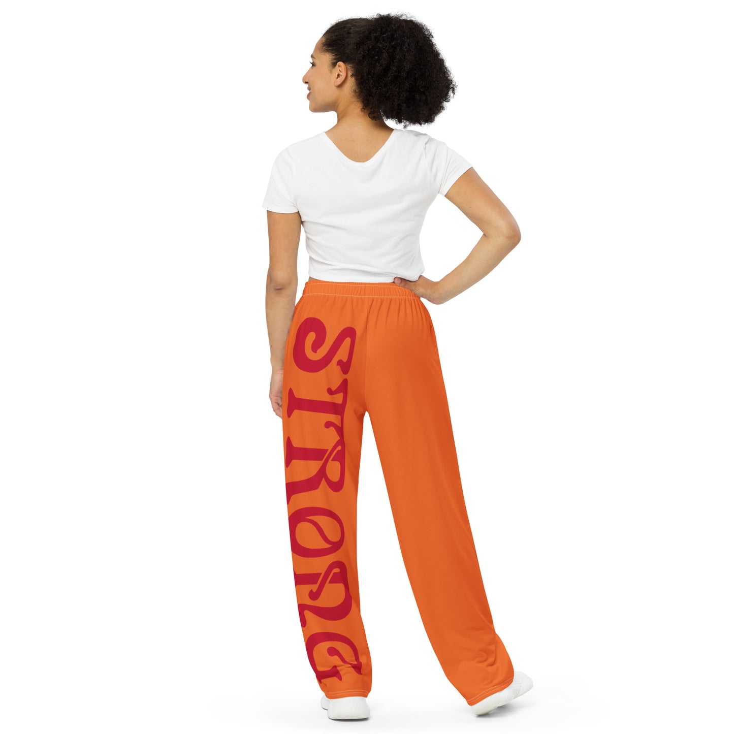 “STRONG”Orange Unisex Wide-Leg Pants W/Red Font