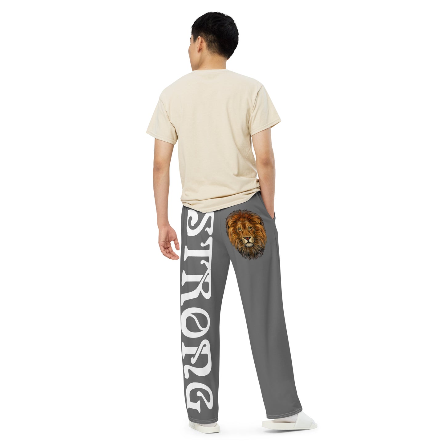 “STRONG”Grey Unisex Wide-Leg Pants W/White Font