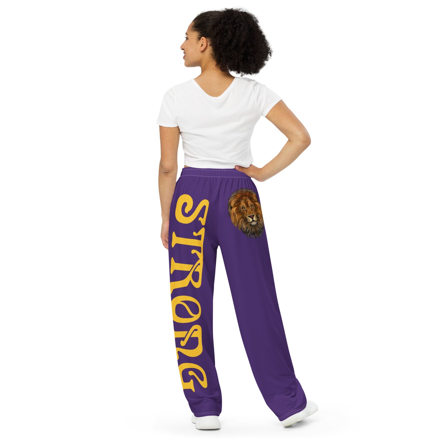 “STRONG”Purple Unisex Wide-Leg Pants W/Yellow Font