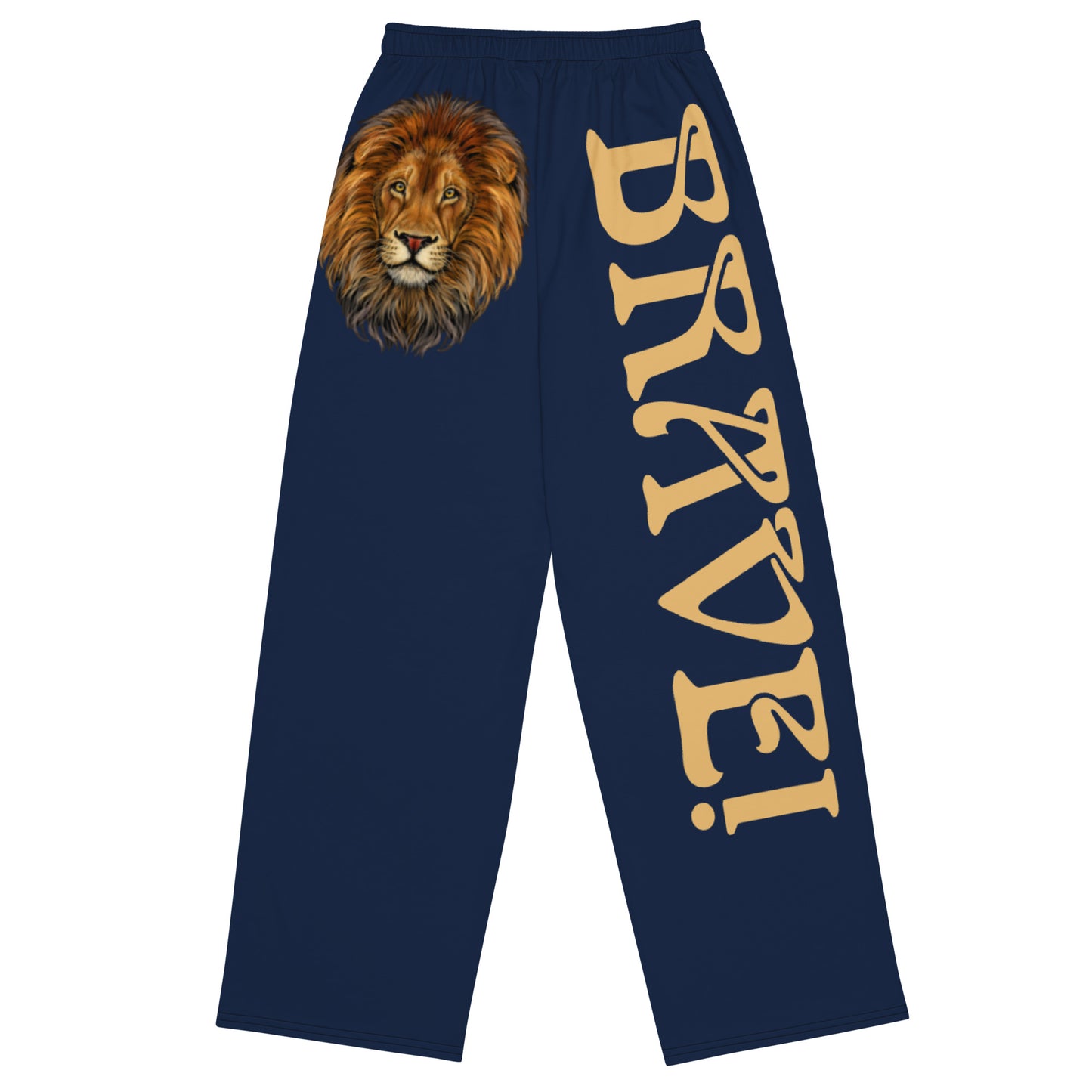 “BRAVE!”Navy Unisex Wide-Leg Pants W/Fawn Font