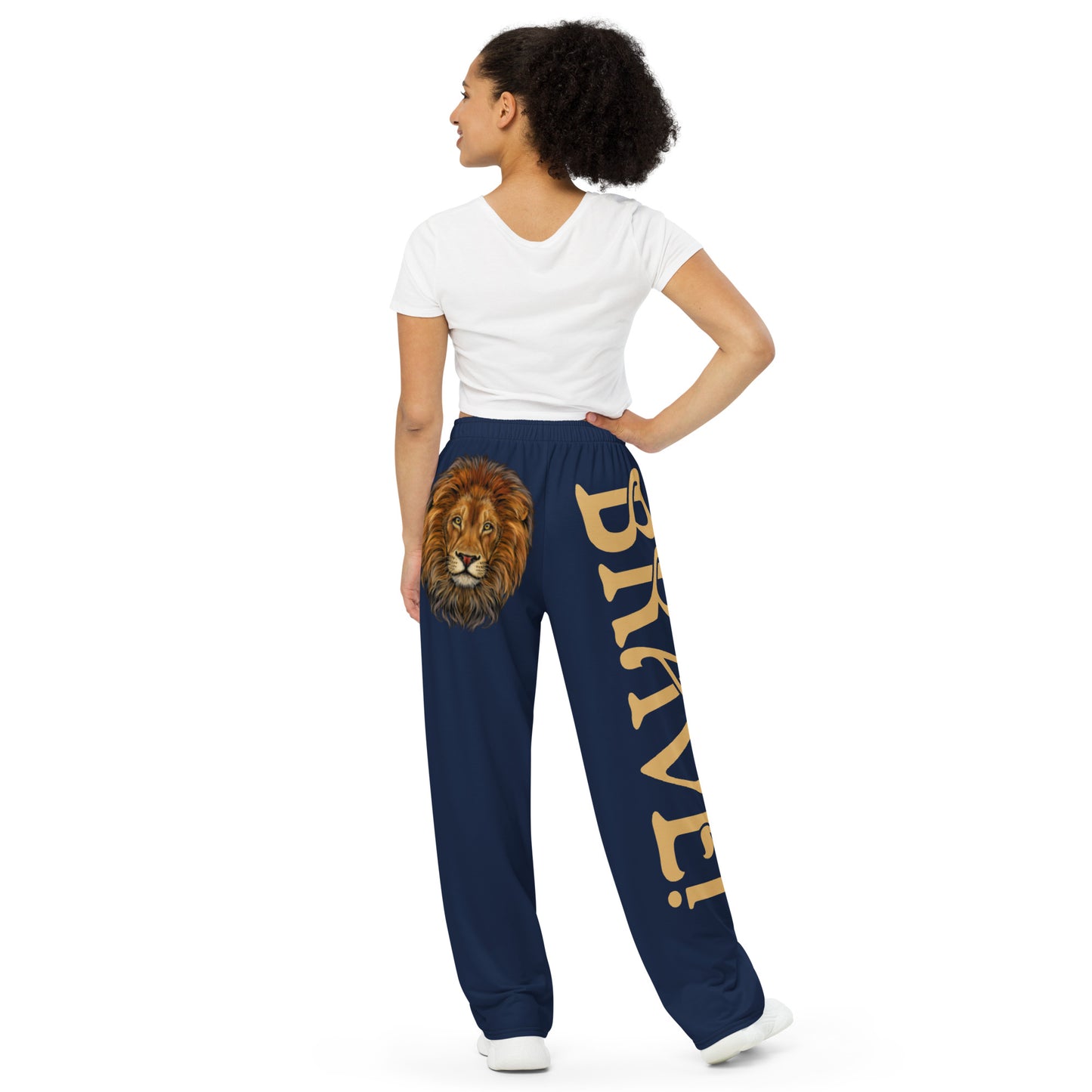 “BRAVE!”Navy Unisex Wide-Leg Pants W/Fawn Font