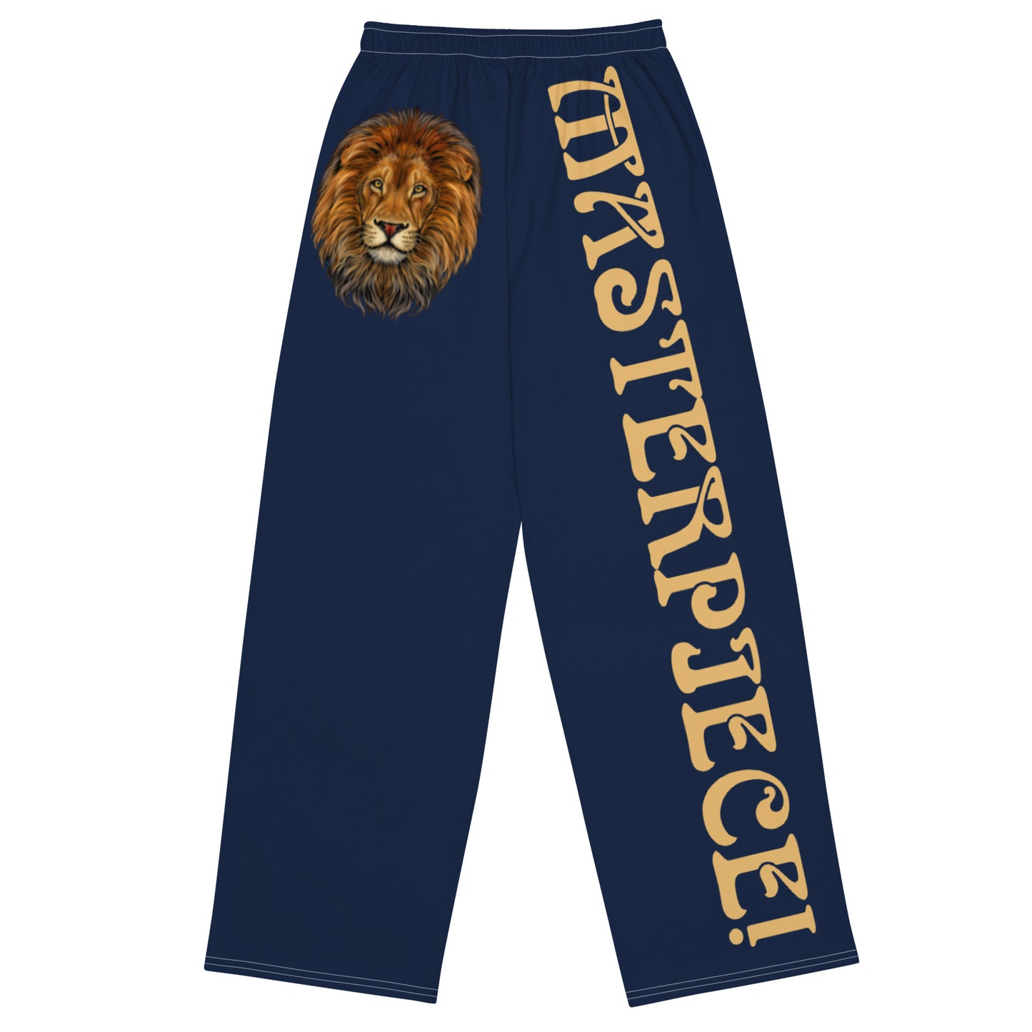 “MASTERPIECE!”Navy Unisex Wide-Leg Pants W/Fawn Font